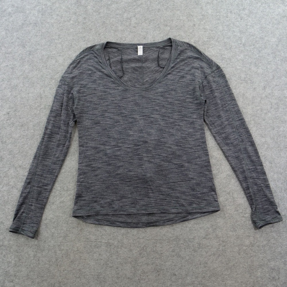 Lululemon Shirt Womens 4 Charcoal Gray Heathered Long Sleeve Scoop Neck Activewe